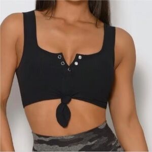 NEW! Bombshell Sportswear Black Henley Sports Bra Top Small